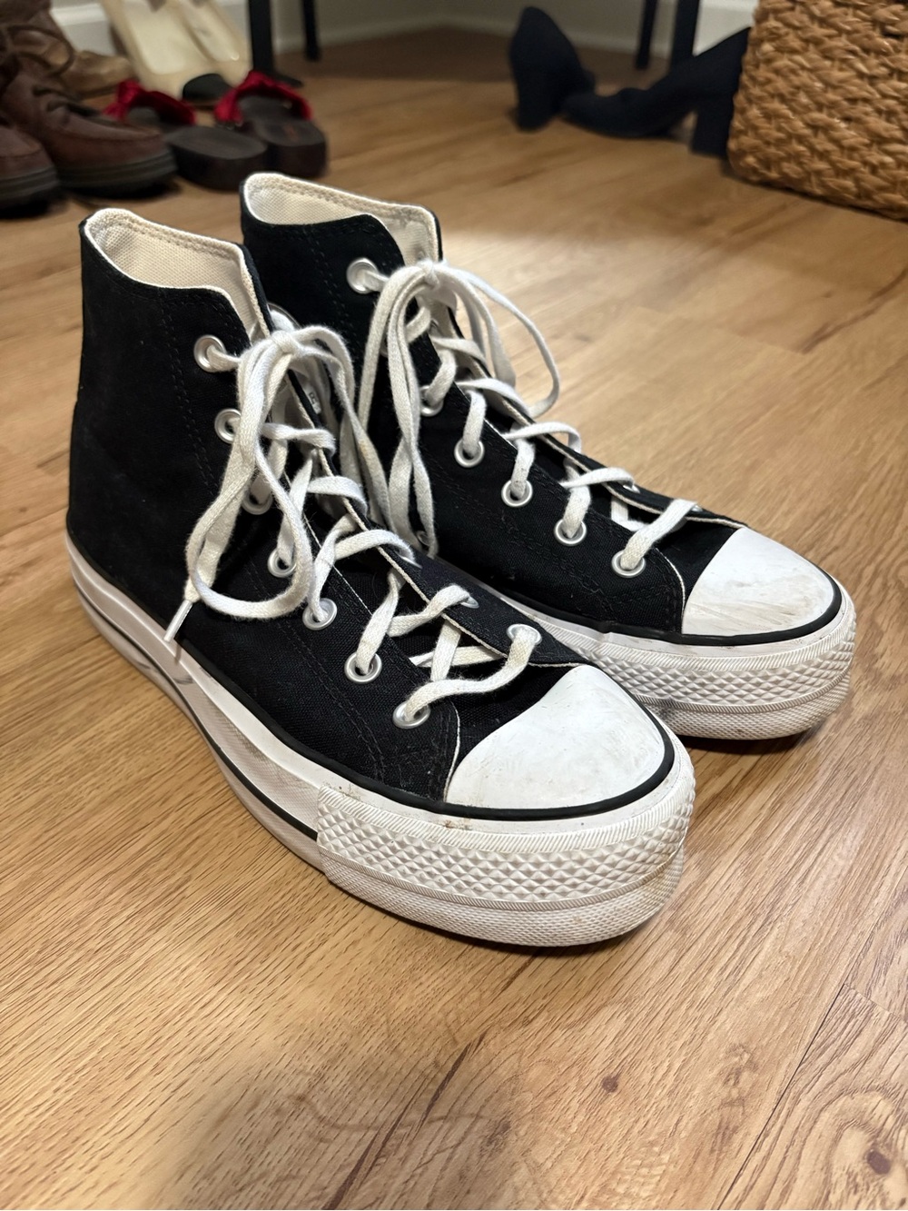 Converse Platform Black High-Top Canvas Sneakers with White Accents